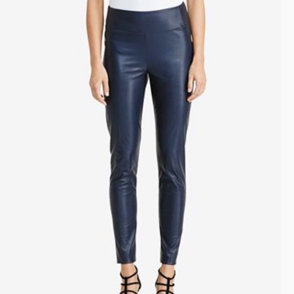 Ralph Lauren Faux Leather Leggings Womens Size 6P (6 Petite) Navy Blue New NWT